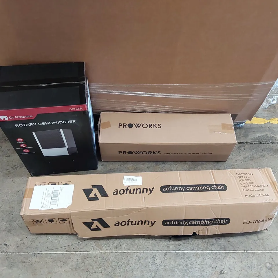PALLET OF ROTARY DEHUMIDIFIERS, YOGA MATS, CAMPING CHAIRS
