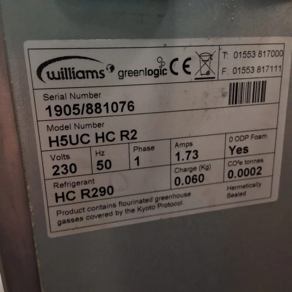 WILLIAMS H5UC HC R2 COMMERCIAL UNDERCOUNTER REFRIGERATOR