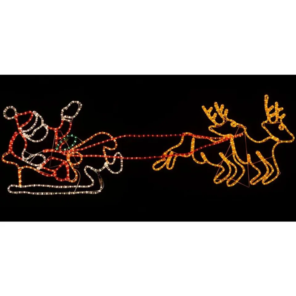 BOXED SANTA AND REINDEER ROPE LIGHT SILHOUETTE (1 BOX)