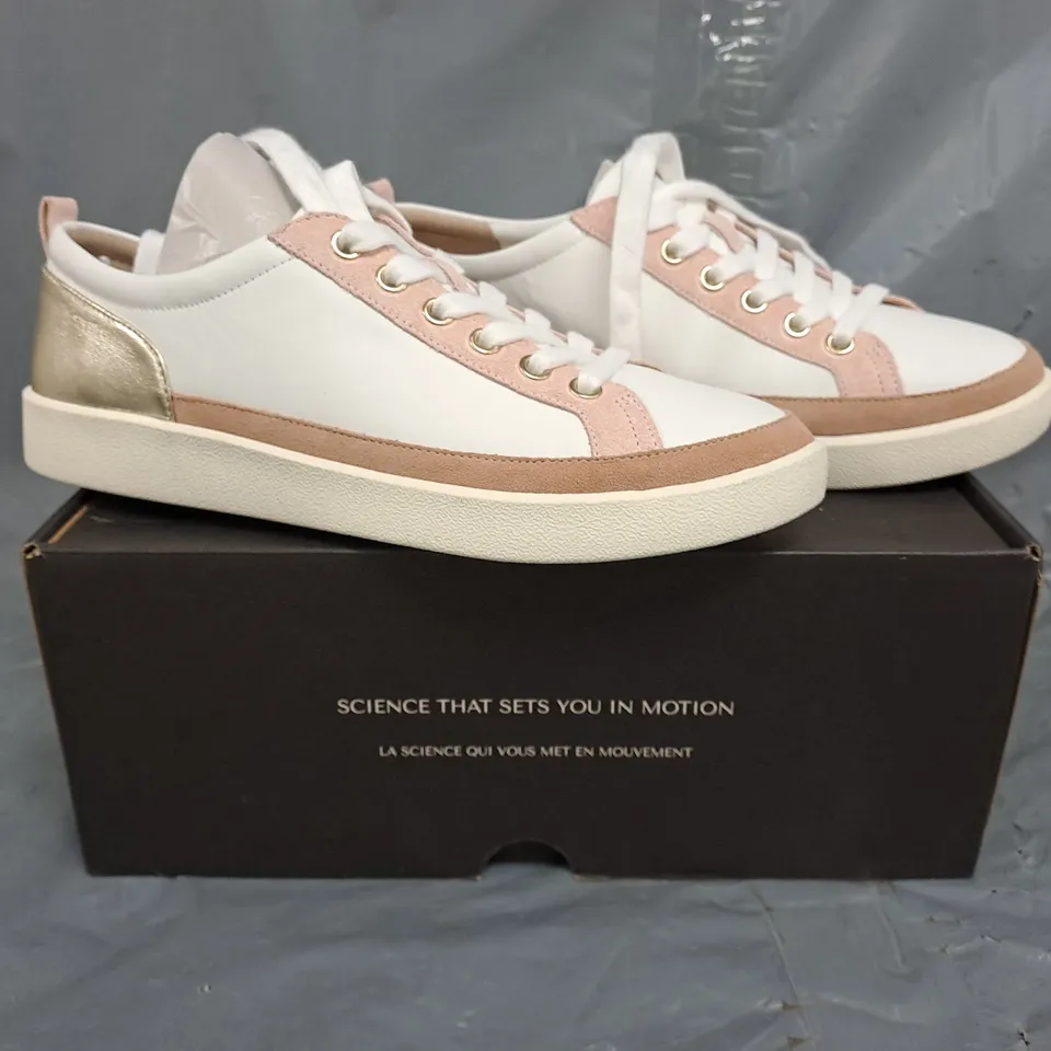 BOXED PAIR OF VIONIC SHOES IN WHITE/PINK/GOLD SIZE UK 6