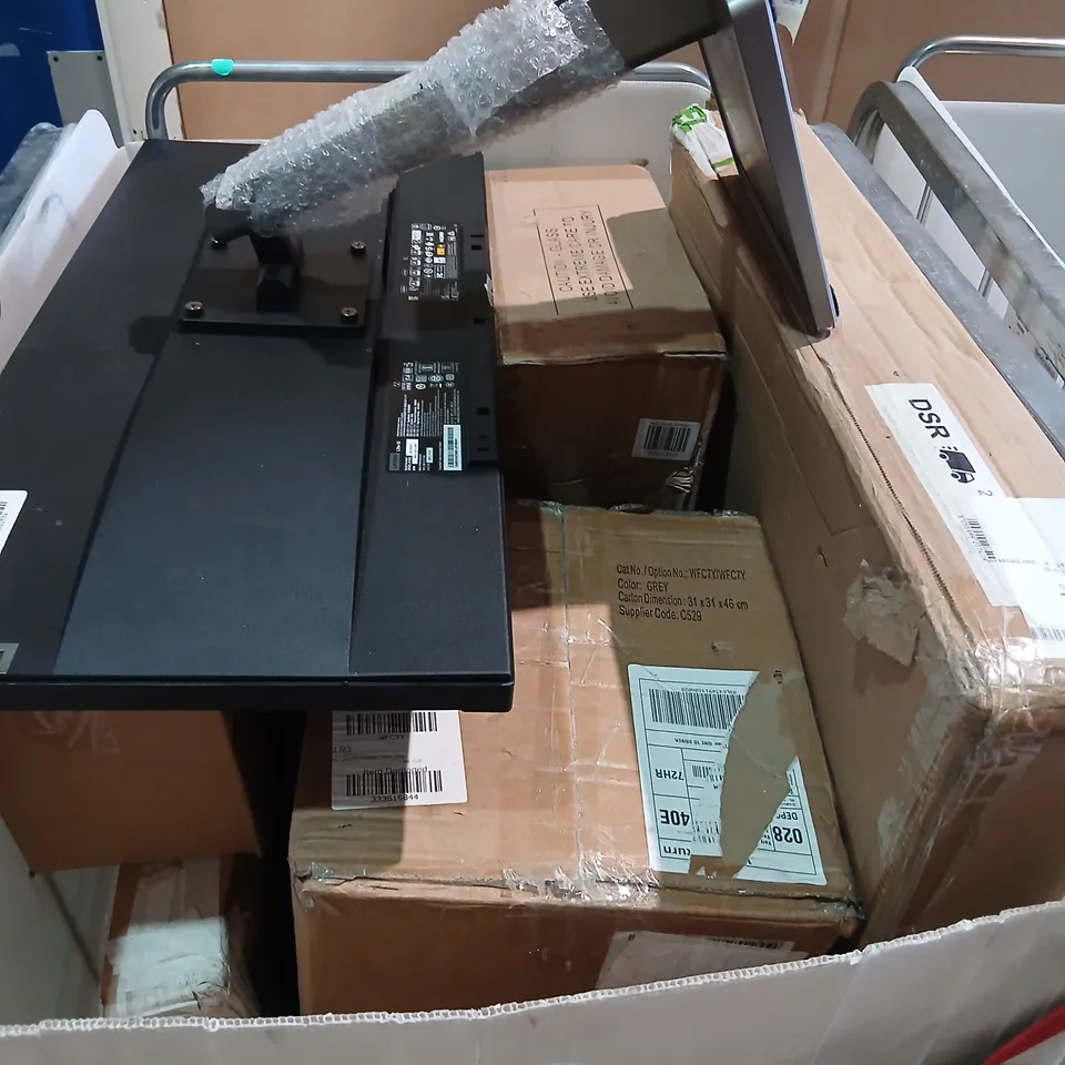 CAGE OF ASSORTED PRODUCTS TO INCLUDE; E6432C HOB, MONITOR AND CERAMIC TABLE LAMP