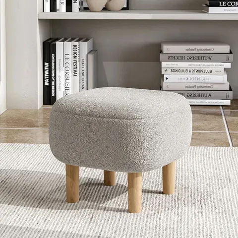 BOXED KAMAR 41cm WIDE SQUARE FOOTSTOOL OTTOMAN - WHITE (1 BOX)