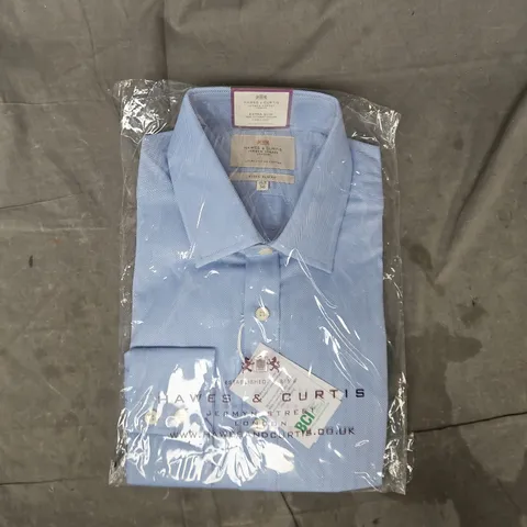 BAGGED HAWES & CURTIS EXTRA SLIM SEMI CUTAWAY COLLAR SINGLE CUFF SHIRT IN BLUE SIZE 16.5/36