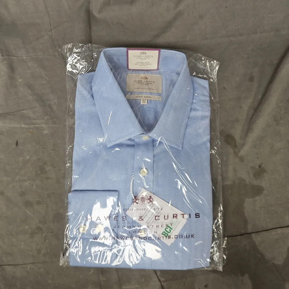 BAGGED HAWES & CURTIS EXTRA SLIM SEMI CUTAWAY COLLAR SINGLE CUFF SHIRT IN BLUE SIZE 16.5/36