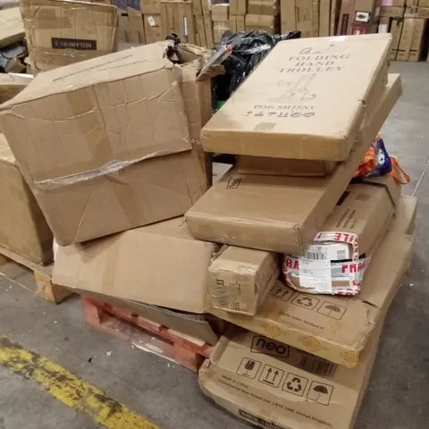 PALLET OF ASSORTED HOUSEHOLD GOODS AND PRODUCTS TO INCLUDE;NEO TROLLEY, DINING STOOLS,TUBE TENT, GAMING CHAIR