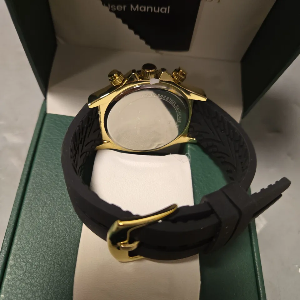 BOXED FRANK SCHMIDT GREEN TRIPLE DIAL SILICONE STRAP WATCH
