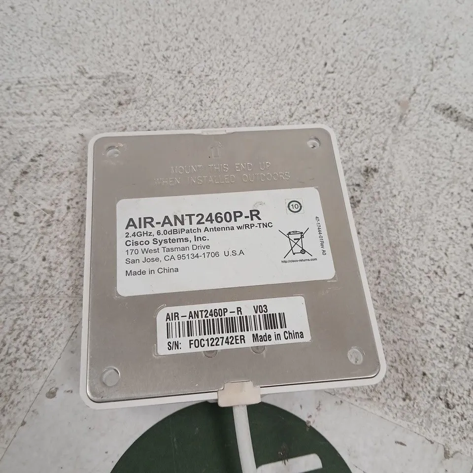 CISCO AIR-ANT2460P-R 2.4GHZ PATCH ANTENNA WITH RP-TNC, OUTDOOR UNBOXED