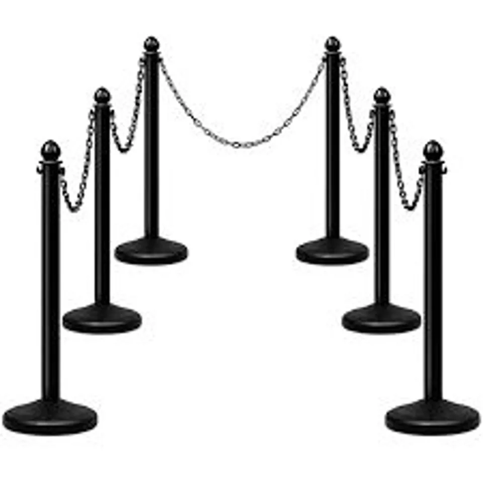 BOXED 6PCS STANCHIONS SET QUEUE SAFETY BARRIER 100CM DETACHABLE CHAIN CROWD CONTROL