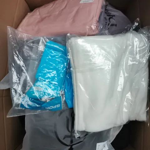 LARGE BOX OF APPROXIMATELY 25 ASSORTED CLOTHING ITEMS IN VARIOUS COLOURS, STYLES AND SIZES - COLLECTION ONLY