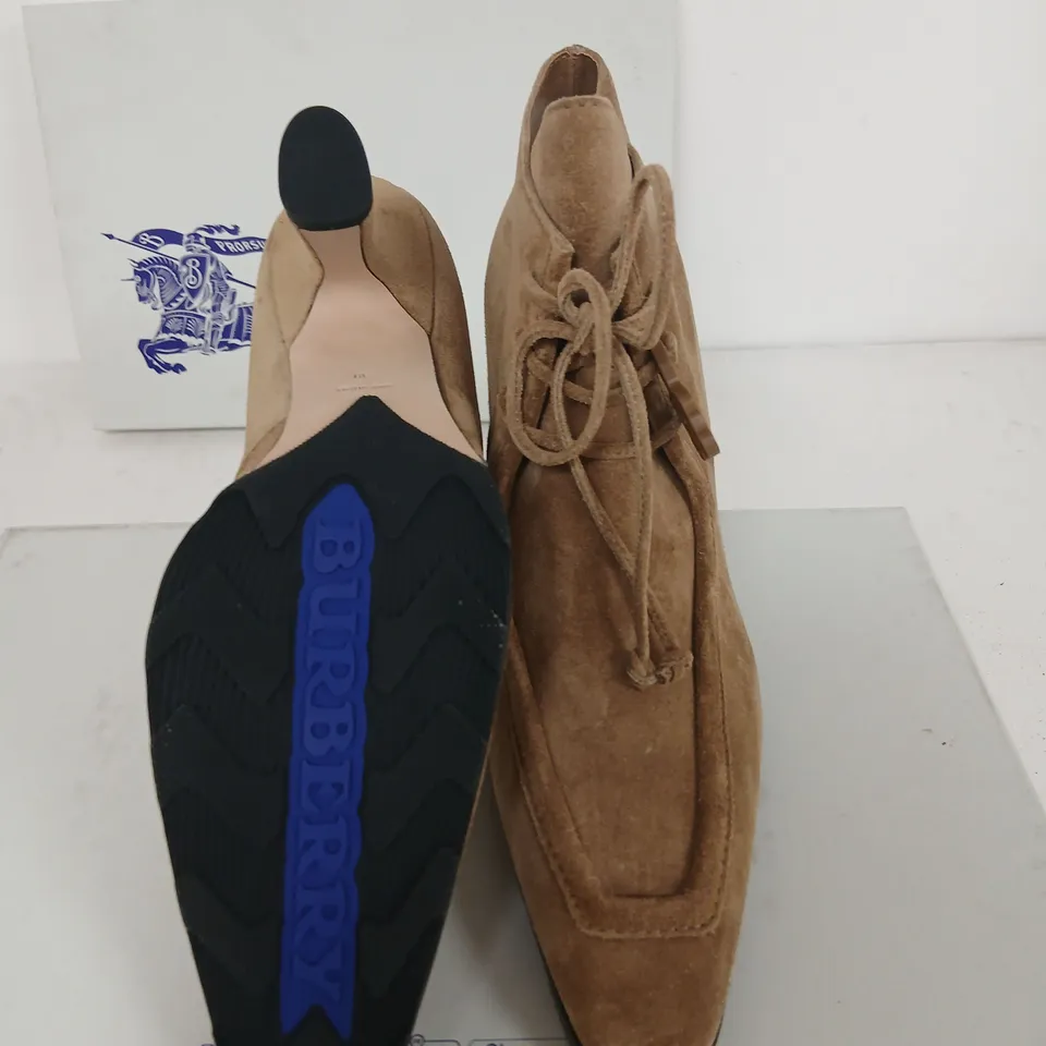 BURBERRY SUEDE LACE-UP ANKLE BOOTS – UK 6, TAN