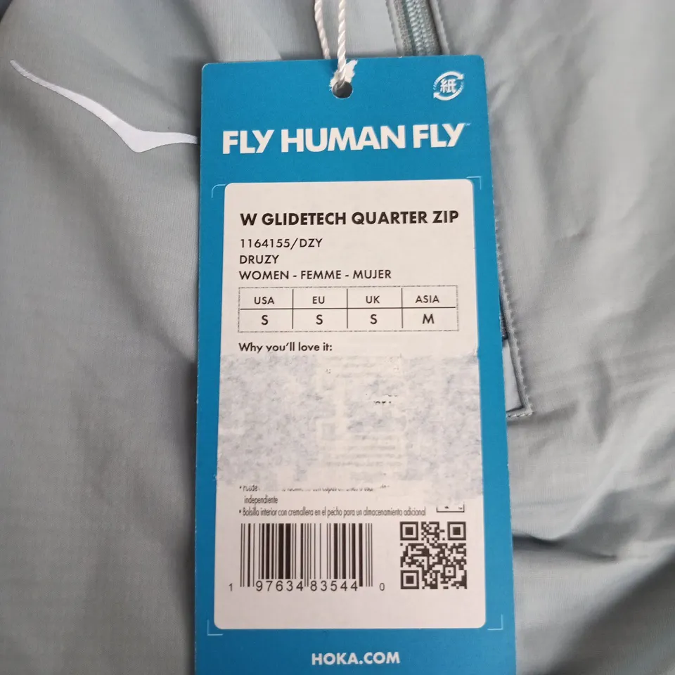 HOKA ONE ONE WOMEN'S GLIDETECH QUARTER ZIP TOP – UK SIZE S, LIGHT BLUE/GRAY