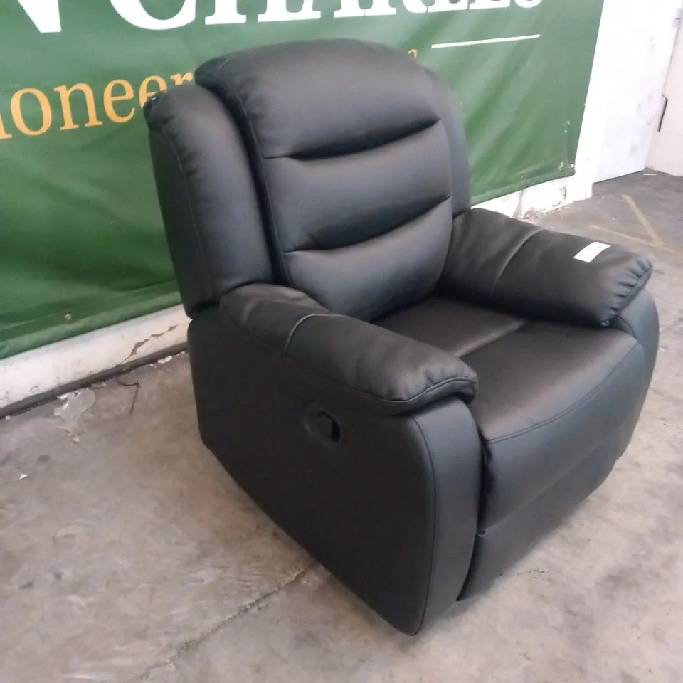 DESIGNER BLACK FAUX LEATHER MANUAL RECLINING ARMCHAIR