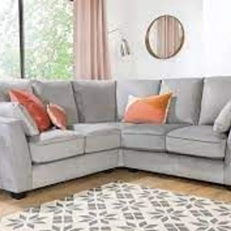 BOXED CLAREMOUNT GREY VELVET  FABRIC L SHAPED CORNER SOFA RHF (2 BOXES)