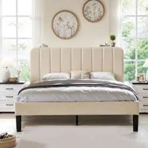 BOXED SHASTA DOUBLE SIZE UPHOLSTERED BED - BEIGE (1 BOX)
