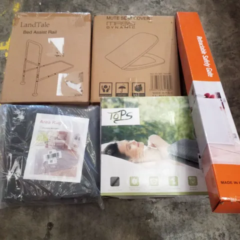 PALLET CONTAINING ASSORTED PRODUCTS INCLUDING BED ASSIST RAIL, TOILET SEAT, RETRACTABLE SAFETY GATE, ELECTRIC HEATED THROW & AREA RUG