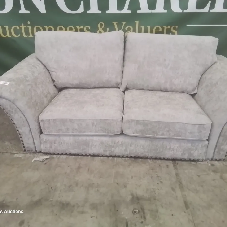 DESIGNER ARIEL THREE SEATER SOFA SILVER FABRIC WITH STUDDED DETAIL
