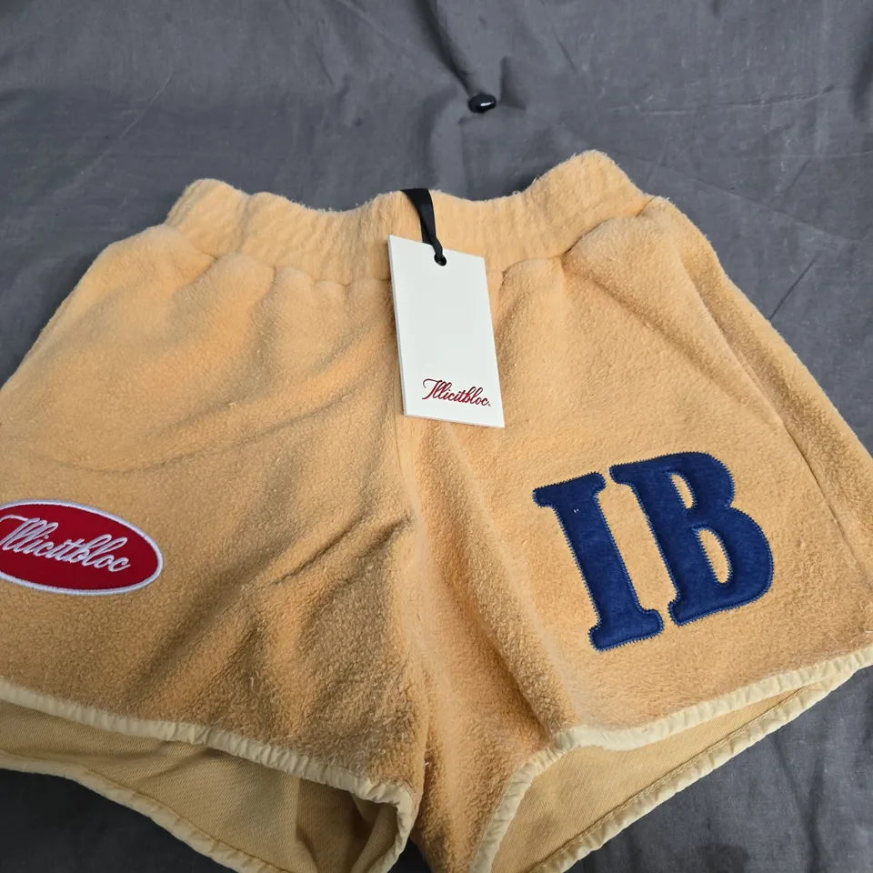 REVERSE SPELLOUT SPORTS SHORTS – SIZE S, BEIGE FLEECE
