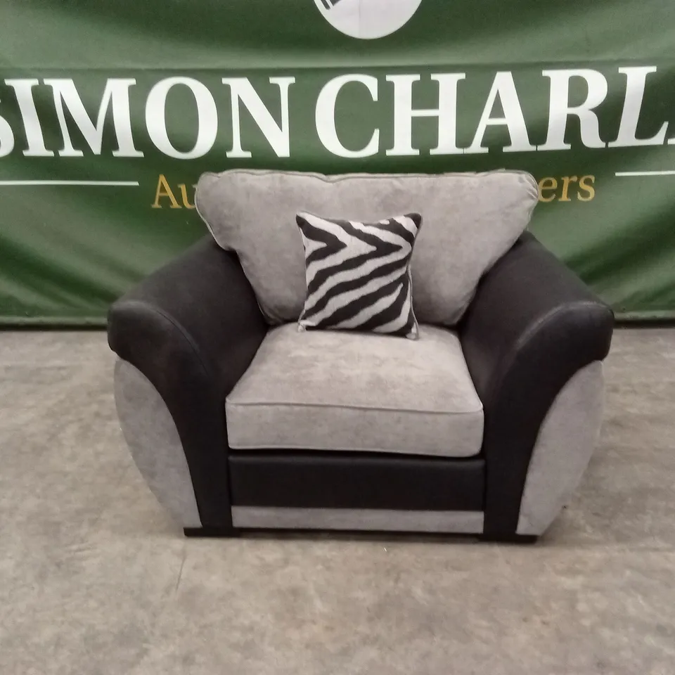 NOVA FABRIC/FAUX LEATHER ARMCHAIR - GREY/BLACK RRP £499