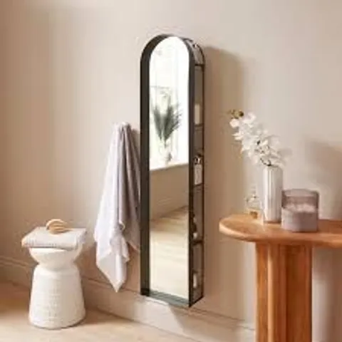 BOXED NEW YORK ARCHED FULL LENGTH WALL MIRROR WITH SHELVES (1 BOX)