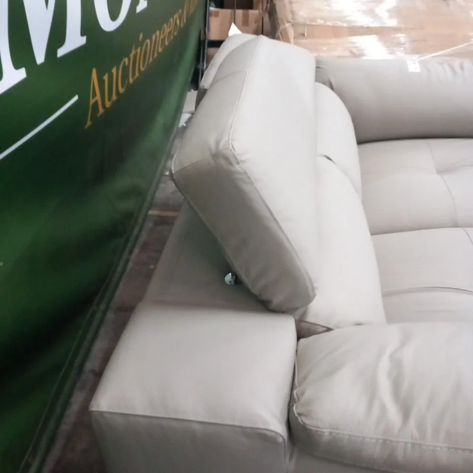 DESIGNER CLAY FAUX  LEATHER TWO SEATER SOFA WITH SQUARE PANEL DETAIL AND ADJUSTABLE HEADRESTS