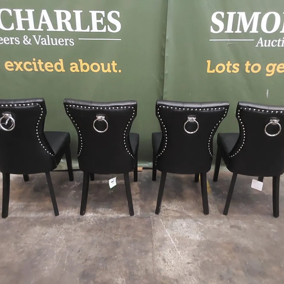 SET OF 4 KENSINGTON BLACK FAUX LEATHER BUTTON BACK DINING CHAIRS - BLACK LEGS 