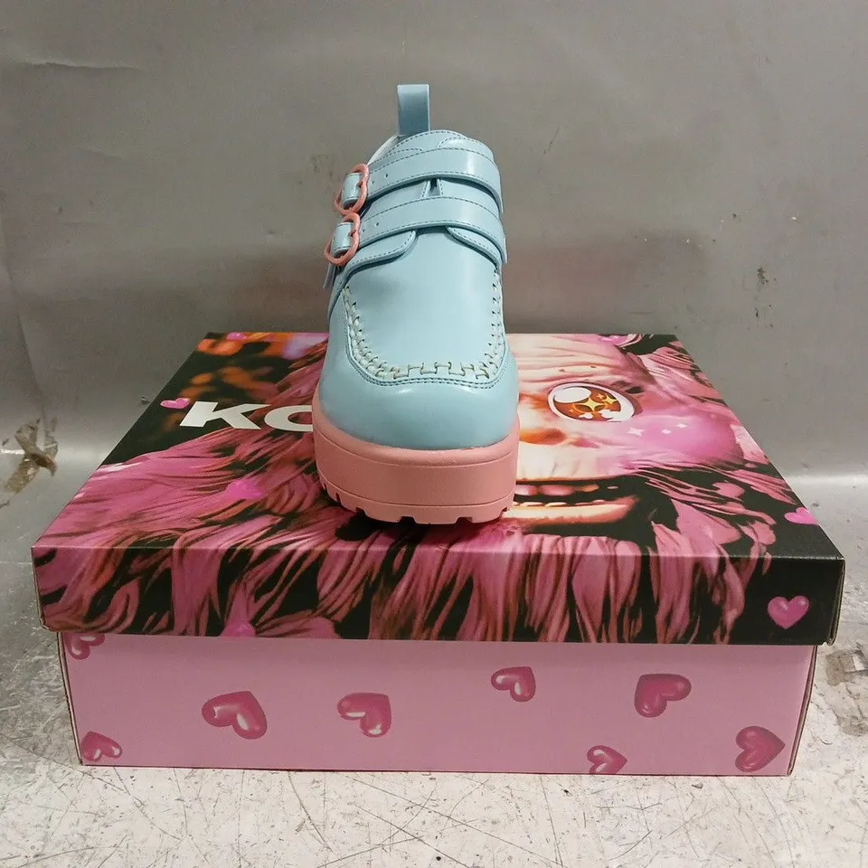 BOXED PAIR OF KOI COTTON CANDY DREAMSCAPE OXFORD PLATFORM SHOES IN BLUE SIZE UK 7