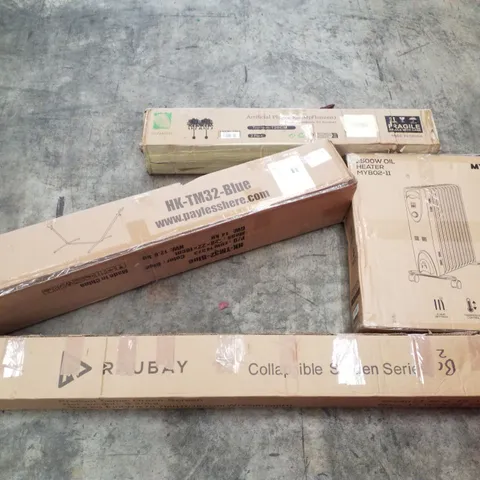 PALLET CONTAINING ASSORTED PRODUCTS INCLUDING ARTIFICIAL PLANTS, 2500W OIL HEATER, DOUBLE HAMMOCK STAND & COLLAPSIBLE SCREEN
