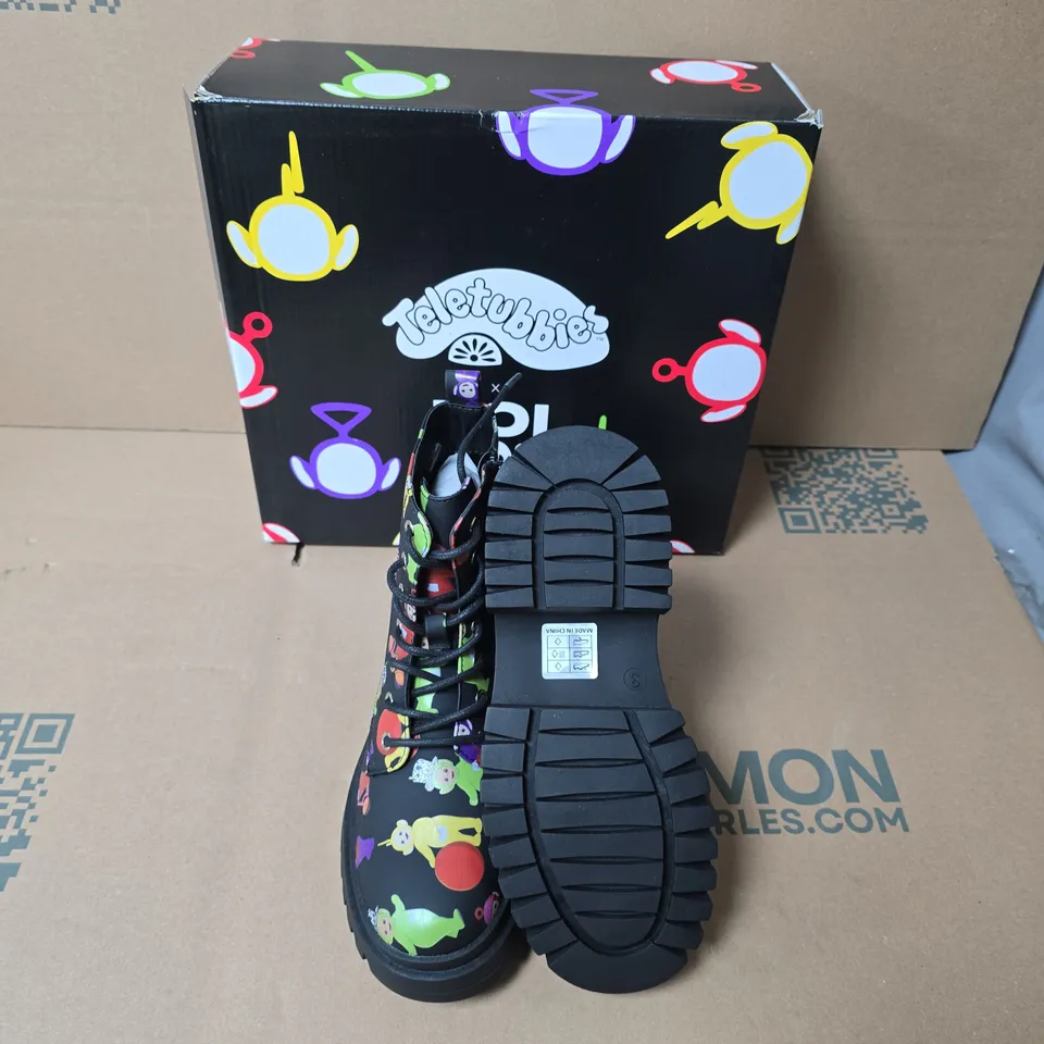 BOXED KOI KIDZ TELETUBBIES SUPERDOME KIDZ BOOTS BLACK UK SIZE 3 