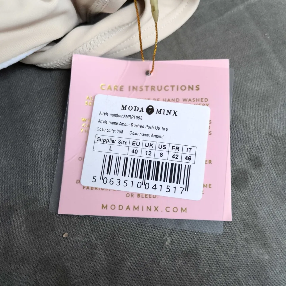 MODA MINX AMOUR RUCHED PUSH UP TOP – ALMOND, UK 12