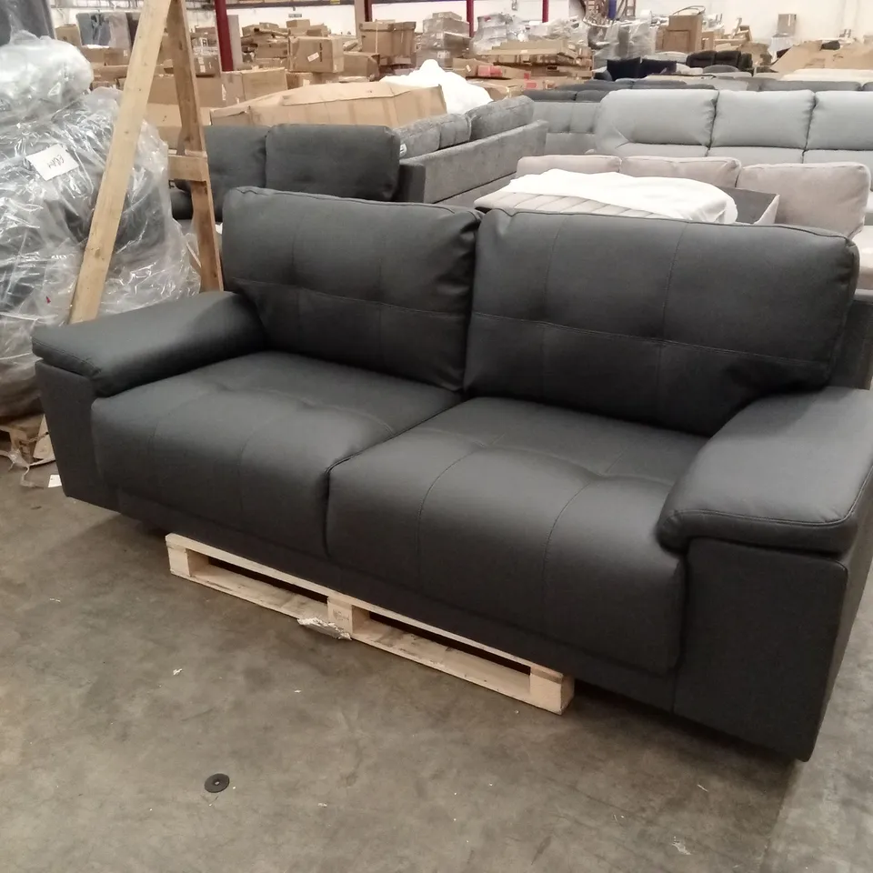 KANSAS 3 SEATER SOFA, GREY PREMIUM FAUX LEATHER