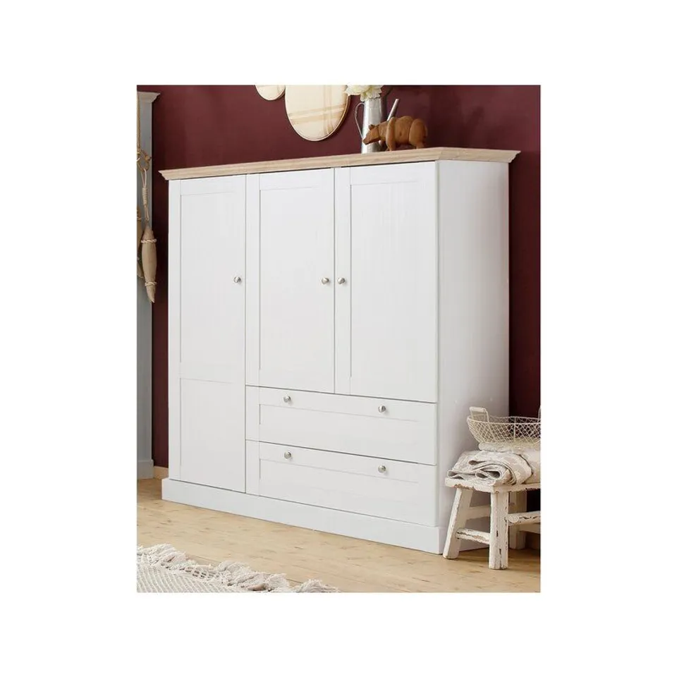 BOXED 3 DOOR WHITE/OAK WARDROBE (2 BOX)