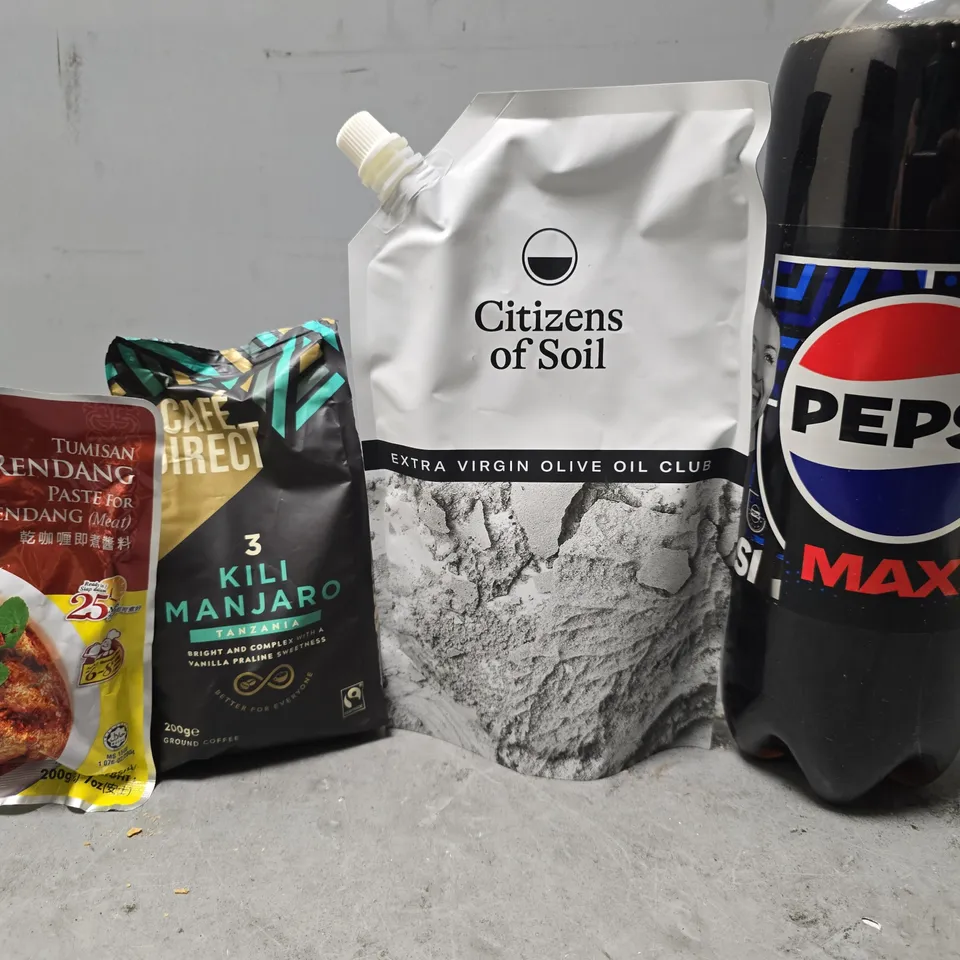 APPROXIMATELY 8 ASSORTED FOOD & DRINK ITEMS TO INCLUDE - PEPSI MAX , OLIVE OIL ETC