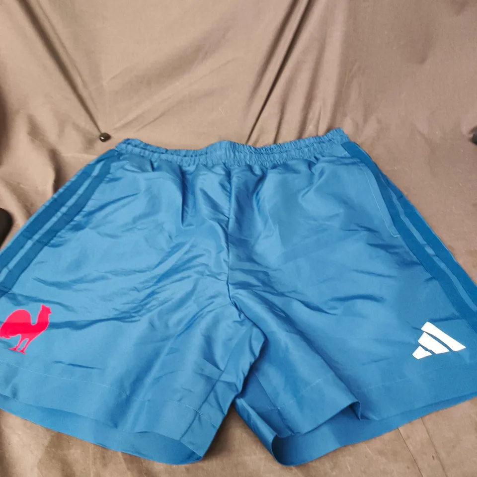 ADIDAS FRANCE RUGBY MENS SHORTS BLUE SIZE LARGE