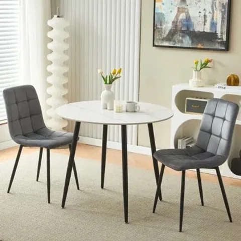 BOXED VELVET UPHOLSTERED DINING CHAIRS WITH TAPERED METAL LEGS (SET OF 2)