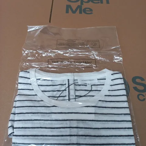 THE WHITE COMPANY NAVY STRIPE JERSEY LINEN TOP – WOMEN'S, UK SIZE 6