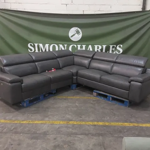QUALITY DESIGNER ITALIAN MADE RICCARDO LEATHER ELECTRIC RECLINING CORNER SOFA - DARK GREY