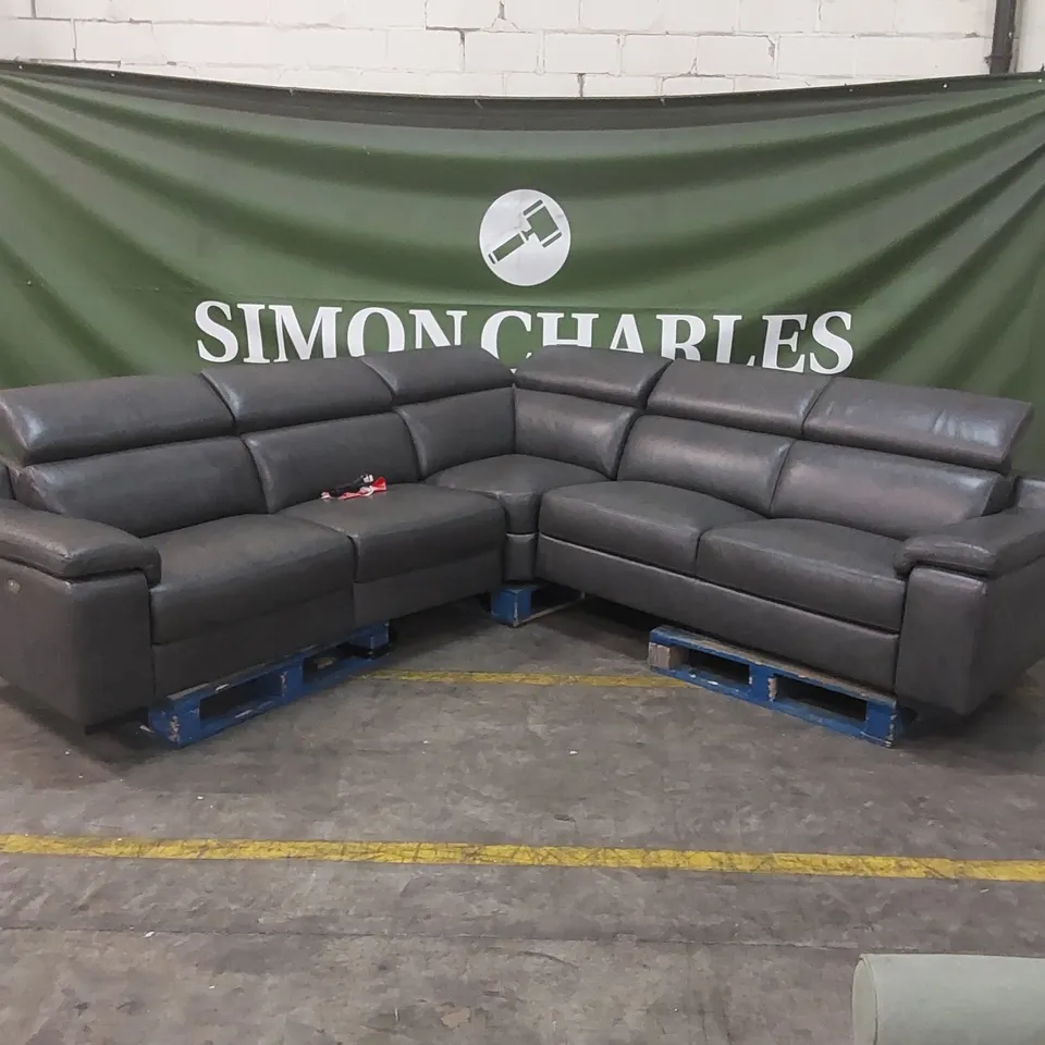 QUALITY DESIGNER ITALIAN MADE RICCARDO LEATHER ELECTRIC RECLINING CORNER SOFA - DARK GREY