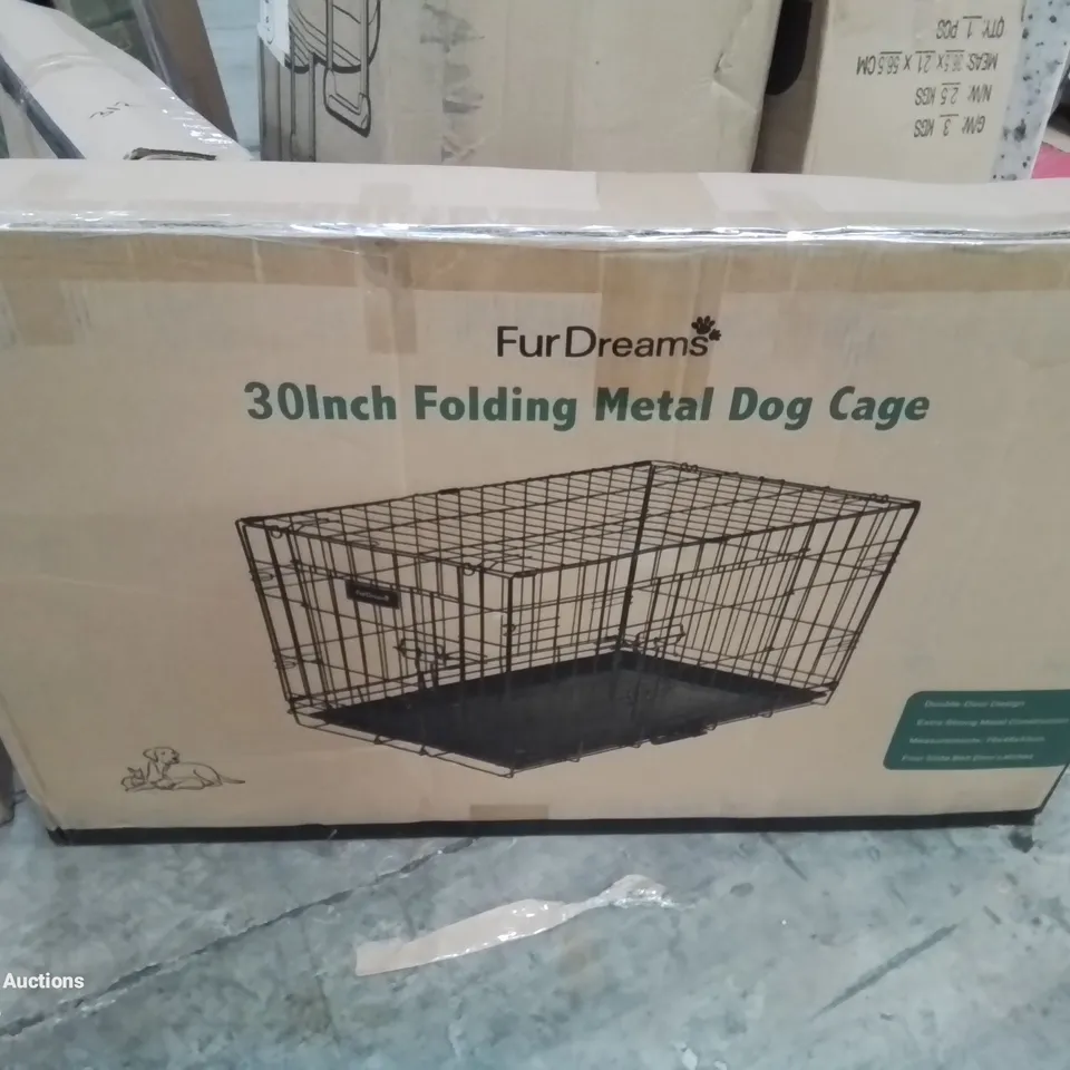 BOXED 30INCH FOLDING METAL DOG CAGE