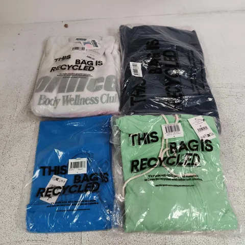 APPROXIMATELY 12 ASSORTED CLOTHING ITEMS IN VARIOUS SIZES, COLOURS & STYLES TO INCLUDE LIGHTWEIGHT SUPER SOFT HOODED ZIP THROUGH, RUMI OPEN KNIT MINI DRESS, LCN PLUSH DROP SHOULDER SWEATSHIRT, ETC