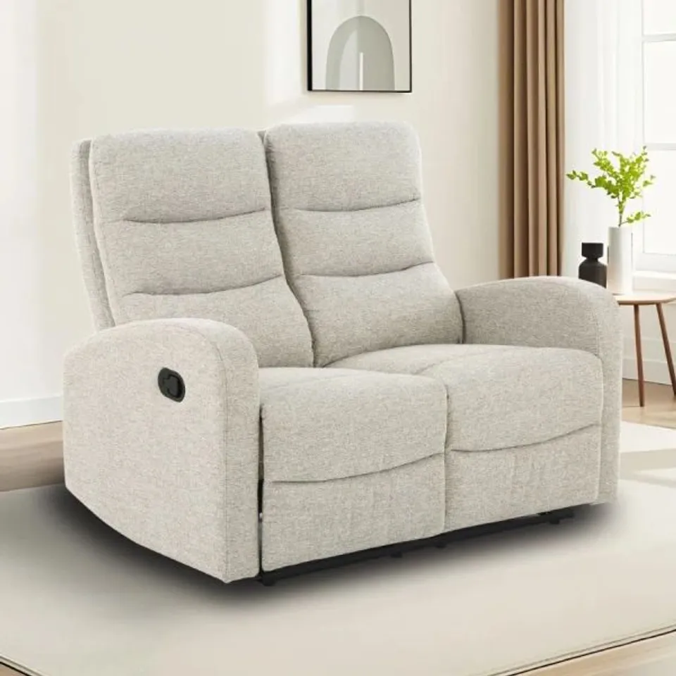 BOXED DOREL RENA TWO SEATER ARMCHAIR WITH MANUAL RECLINER FABRIC NATURAL