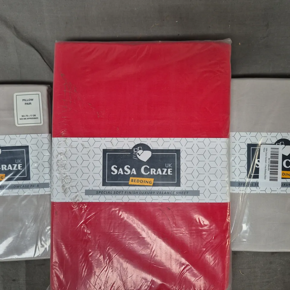 BOX OF APPROXIMATELY 10 ASSORTED SASA CRAZE PILLOWCASE PAIRS IN VARIOUS COLOURS, ETC