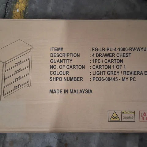 BOXED 4 DRAWER CHEST - LIGHT GREY