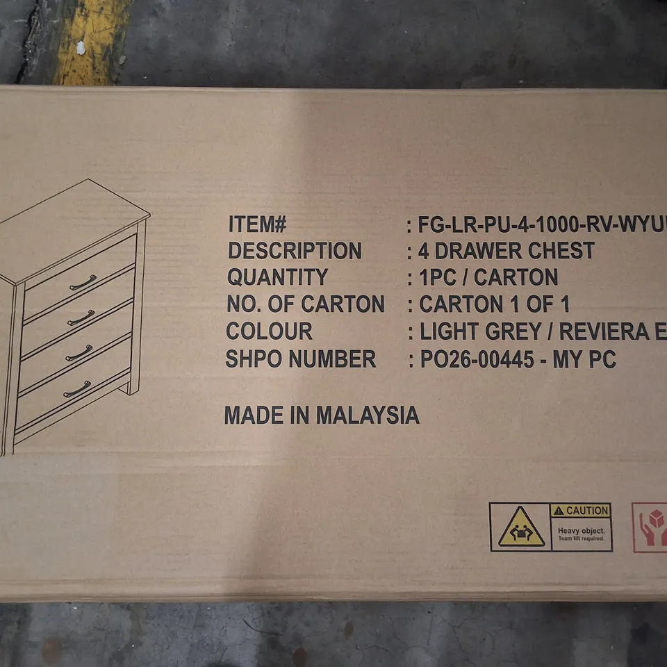 BOXED 4 DRAWER CHEST - LIGHT GREY 