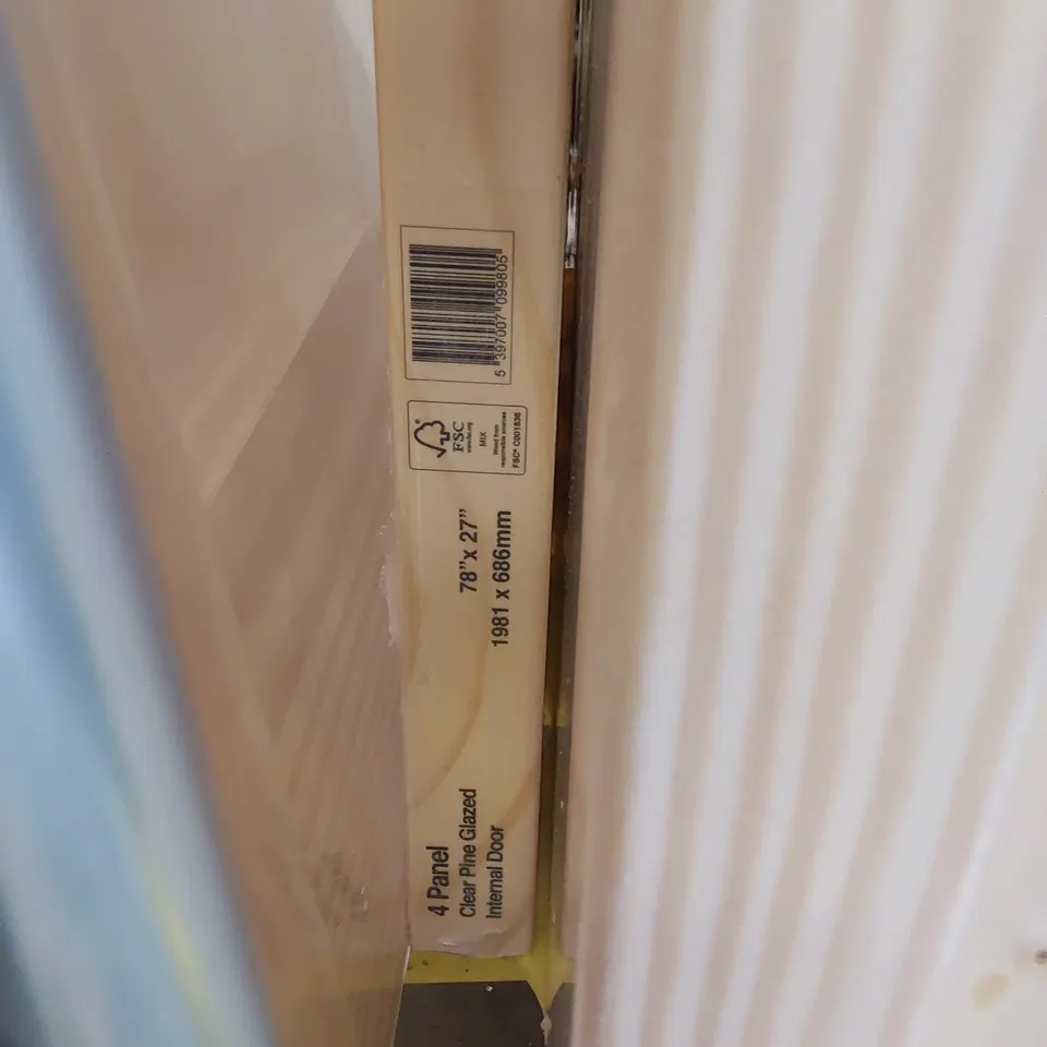 CLEAR PINE 4 PANEL HALF GLAZED INTERNAL DOOR 1981 × 686mm