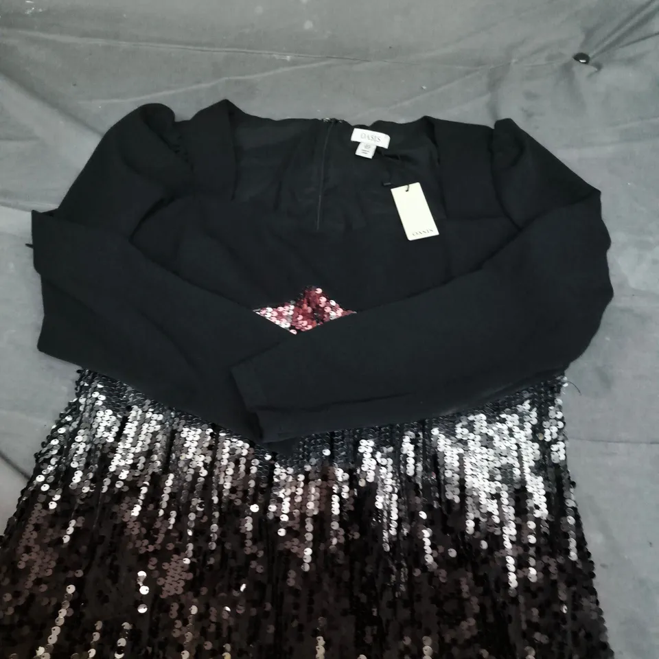 OASIS BLACK SEQUIN-EMBELLISHED DRESS – LONG SLEEVE - 16