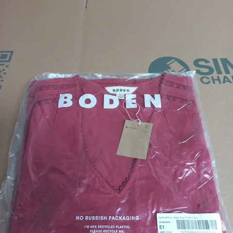 BODEN WOMEN'S V-NECK T-SHIRT WITH POPPY TRIM β RED, UK 14