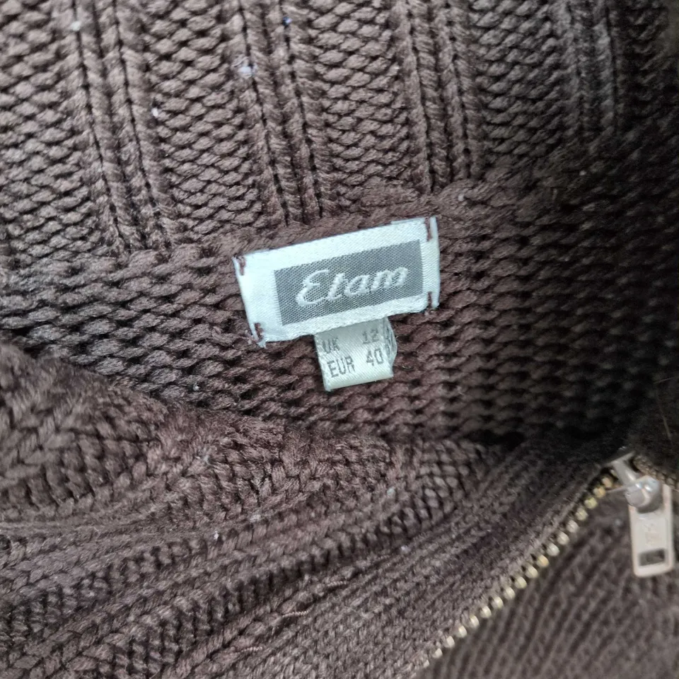 WOMEN'S BROWN KNIT JUMPER WITH ZIP COLLAR, UK 12 (EU 40)