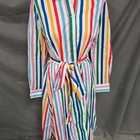 BODEN BELTED SHIRT MIDI DRESS IN MULTI STRIPE SIZE 16P