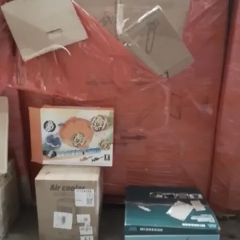 PALLET OF ASSORTED HOUSEHOLD GOODS AND PRODUCTS TO INCLUDE;AIR COOLER,KIDS TOY GAME,CYLINDER LAWNMOWER