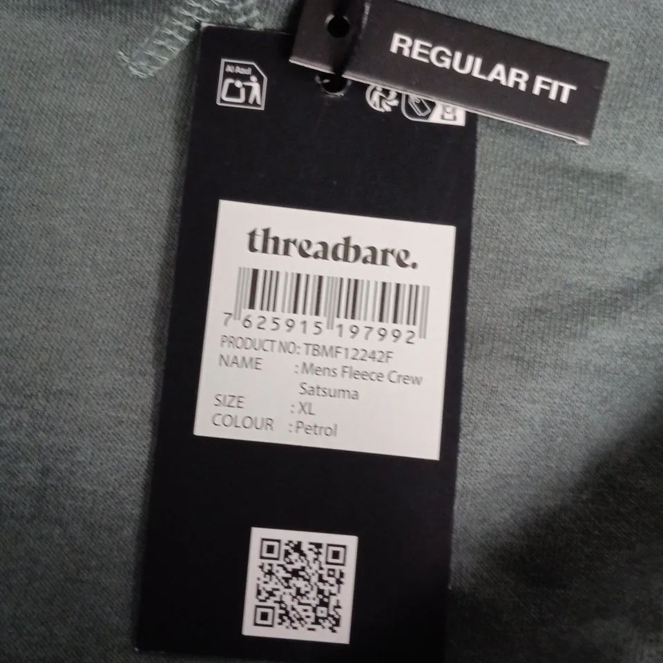 THREADBARE MENS FLEECE CREW SWEATSHIRT – REGULAR FIT, XL, PETROL